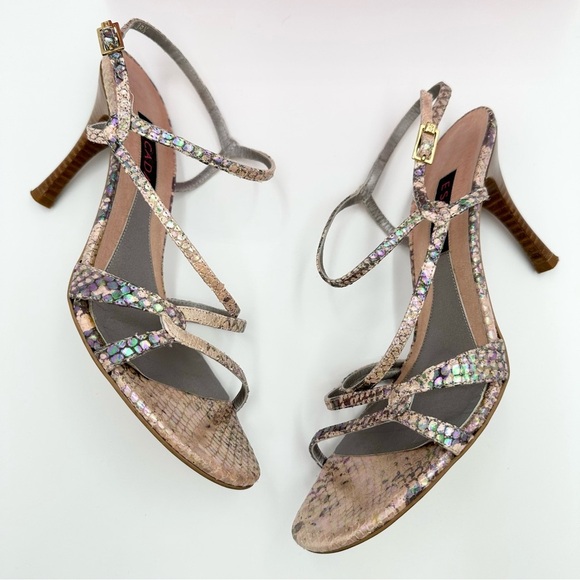 Escada Python Pink Strappy Kitten Heels Sandals - Picture 6 of 13